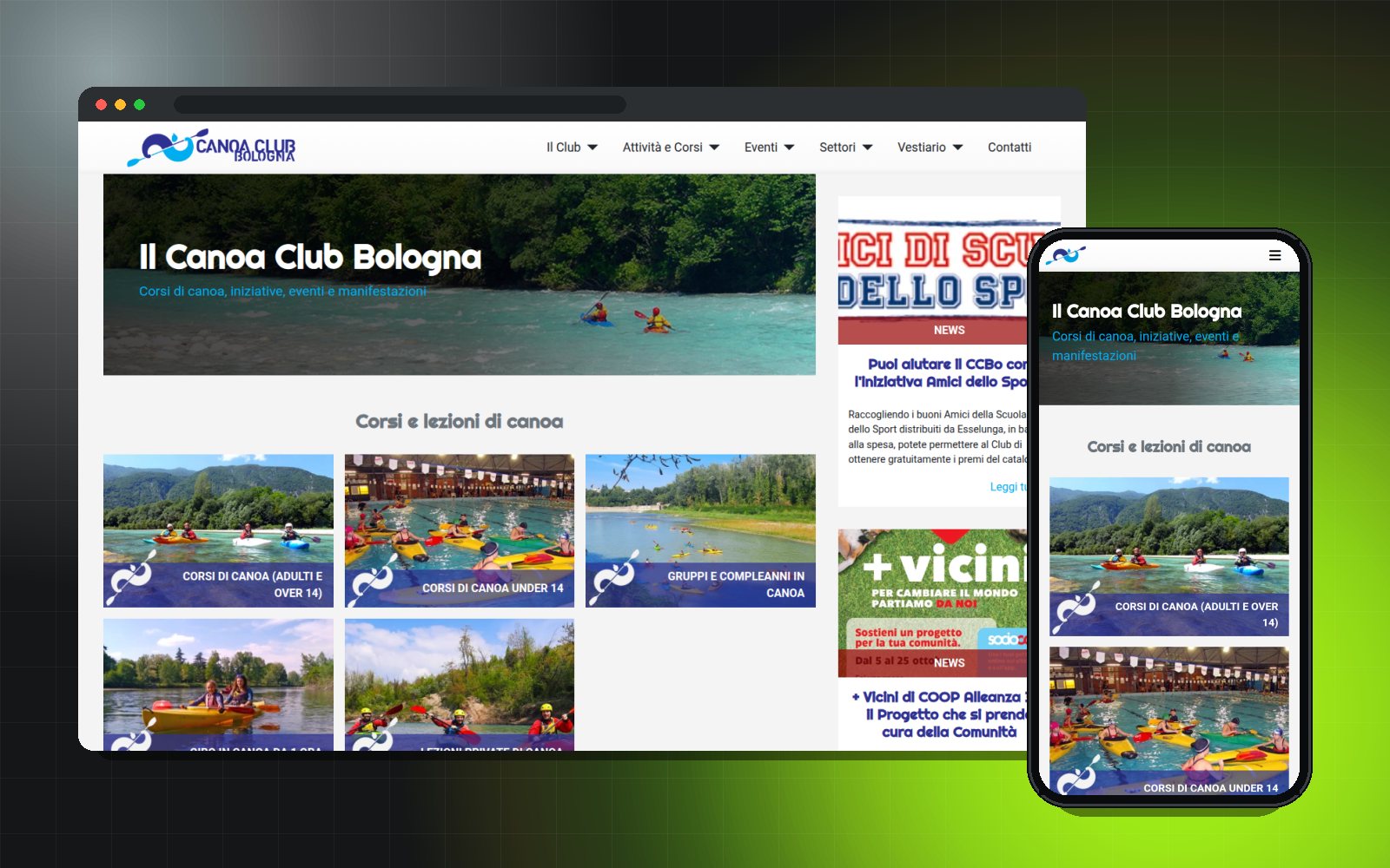 Il sito del Canoa Club Bologna su desktop e smartphone