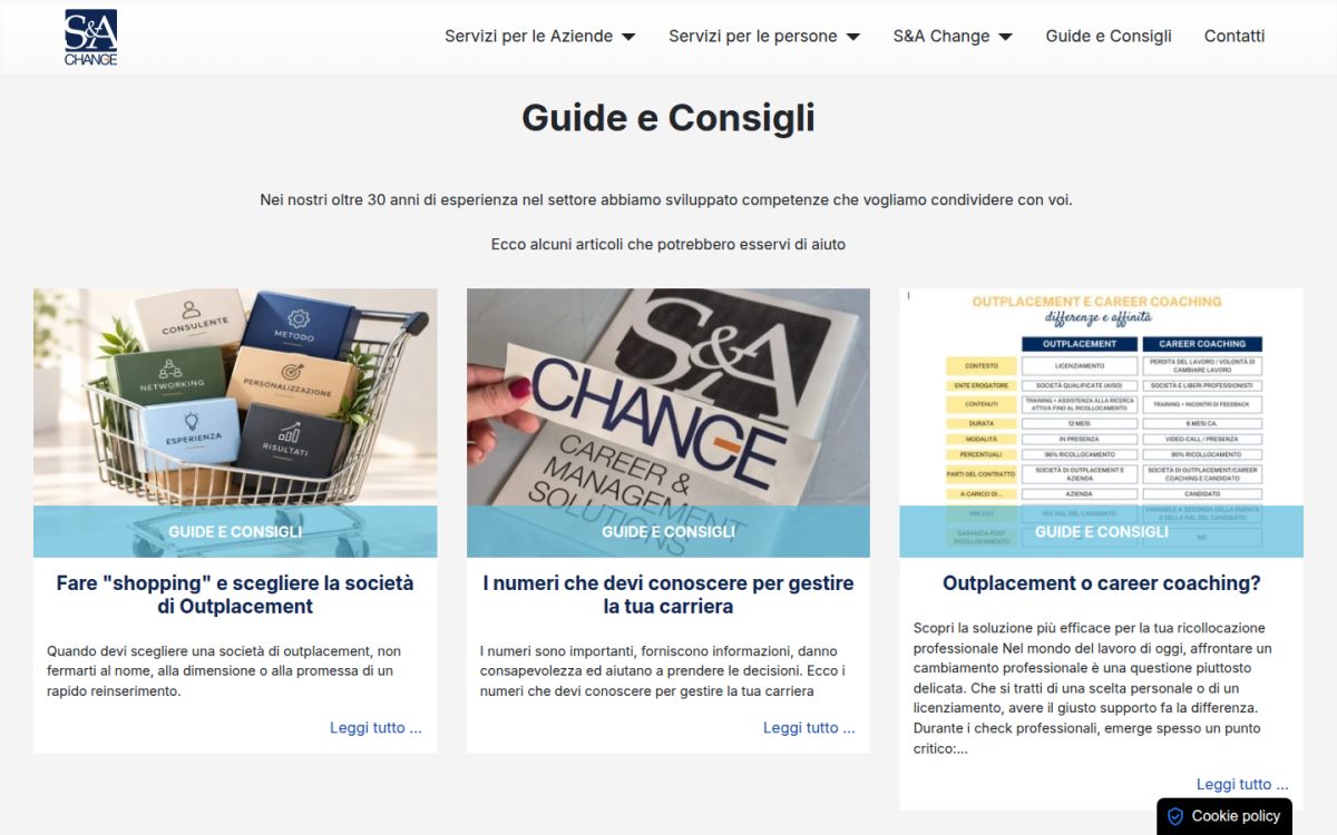 La sezione Guide e Consigli del sito S&A Change