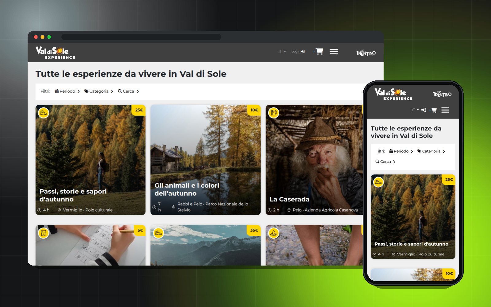 Il portale Val di Sole Experience su desktop e smartphone